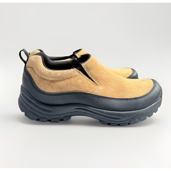 Lands End Moc Shoes Women 8.5 B Tan Suede Leather Slip On Loafer Clog Comfort - Picture 1 of 9